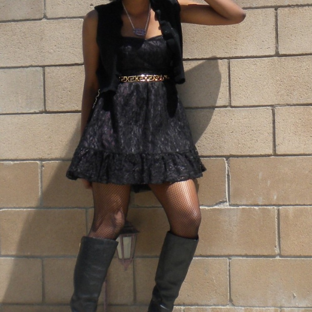 Purple And black Lace mini dress